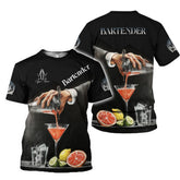 Personalized Bartender 3D Shirt, Custom Name Bartender Tshirts, Bartending 3D shirts for Bartender, Barista Camisas Tshirt for Men