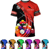 AOVL Personalized Billiard Shirts 3D Billiard Shirt Custom Billiard Flag Shirt Men's Pool Billiards Shirt 8 Ball Men Women