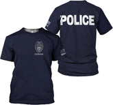 Personalized Name Police USA Flag Patriotic T-Shirt, Custom Name T-Shirts for Men & Women, S-5XL