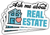 3 Pcs Ask Me About Real Estate Sticker, Real Estate Decal Laptop, Real Estate Computer Decal, Real Estate Laptop Sticker Agent Labor Woker Investor Stickers Laptop Phone Car Helmet 3"x3" (R1)