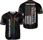 Leprints Personalized Autism Awareness Baseball Jersey, Puzzle Ribbon Awareness Shirt Baseball Okay to be Different Autism