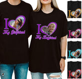 mostprints Personalized I Love My Girlfriend Boyfriend Shirt, I Love My Girlfriend Tee with Custom Photo, Couples Shirts
