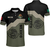 AOVL Personalized Mexico Polo Shirt 3D Mexico Shirts for Men Mexican Flag Gifts Unisex 3D Mexico Coat of Arms Polo