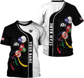 Pretyprints Personalized 3D Billiard Shirt Custom Name Men Women Team Apparel Pool 8 Ball Flag Tshirt Billiards Shirts Gift