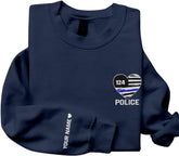 Leeprints Police Embroidered Sweatshirt, Thin Blue Line Embroidered Hoodie For Men Women, Love Police Shirt American Flag