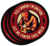 3 Pcs Yes I Know I'm on Fire Let Me Finish This Weld Sticker Funny Welding Decals Welder Sticker for Welding Hood Let Me Finish Sticker for Laptop Water Bottle Phone Car Helmet Hard Hat Gifts 3"