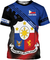 Mostprints Personalized Name Philippines Shirts 3D, Filipino Flag Pride Shirt Philippines Shirt Flag Tshirt for Men Women S-5XL