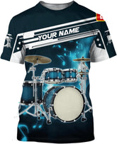 Personalized 3D Drummer Shirt - Custom Name 3D Drum Shirt Gift for Women & Men