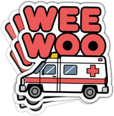(3Pcs) Wee Woo Ambulance Funny Paramedic Sticker, Ambulance Driver Sticker Funny EMS EMT Stickers Medical Parademic Gifts - Stickers for Laptop Water Bottle Phone Car Window Helmet 3" (Red)