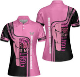 Podagree Personalized Breast Cancer 3D Polo Shirt, Pink Ribbon Awareness Polo, Survivor Pride Shirt Breast Cancer Tshirt
