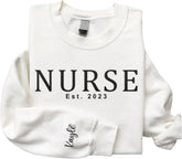 Personalized Embroidered Nurse Crewneck Sweatshirts for Women, Emergency Nurse Registered Nurse Sweatshirt (Cotton, SS75)