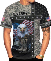 Woseprints Custom Veteran Army T-Shirt US Military Pride American Flag Vintage Personalized Army Shirts for Men Memorial Day