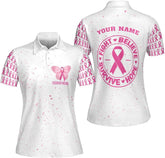 Podagree Personalized Breast Cancer 3D Polo Shirt, Pink Ribbon Awareness Polo, Survivor Pride Shirt Breast Cancer Tshirt