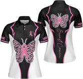 Podagree Personalized Breast Cancer 3D Polo Shirt, Pink Ribbon Awareness Polo, Survivor Pride Shirt Breast Cancer Tshirt
