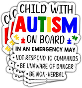 3Pcs Child with Autism On Board Sticker, Autism Awareness Vinyl Sticker Decal, Child Emergency Alert Sticker, Autistic Child Sign Decal - Stickers for Laptop Water Bottle Phone Car Helmet 3"