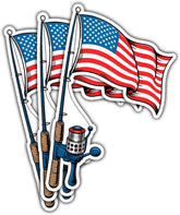 (3PCS) American Flag Fishing Rod Sticker, Patriotic Fishing Sticker for Laptop, Water Bottle, Car, Phone Case, Hard Hat Gift for Anglers & Fishermen 3 Inch