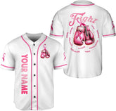 Personalized Breast Cancer Awareness Baseball Jersey Shirts, Pink Breast Cancer Shirts for Women, Pink Ribbon Cancer Shirt