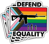 3 Pcs Defend Equality Stickers, LGBT Guns Pride Month Trans Gay, Funny G*n Sticker, Progress Pride Flag and Rifle Sticker for Water Bottle Tumbler Phone Case Laptop 3"x3"