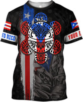 AOVL Personalized Puerto Rico Flag 3D Shirt - Unisex Adults - Red - Short Sleeve - Crew Neck - Modern - Polyester Blend - Fade Resistant - Size L