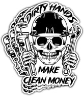 (3PCs) Dirty Hands Make Clean Money Skull Mechanic Sticker, Hard Hat Sticker, Mechanic Life Vinyl Decal Electrician Lineman Tool Box Sticker - Stickers for Laptop Water Bottle Phone Car Helmet 3"