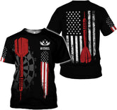 MoonArt Personalized 3D Dart Shirt for Teams - Custom Name Funny Dartboard Design Ideal Gift for Dart Players American Flag