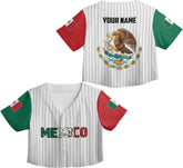 Intenprints Personalized Mexico Crop Top Baseball Jersey Shirt, Mexican Flag Jersey, Mexicano Jersey for Women Mexican Pride