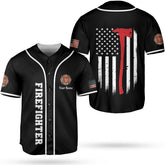 AOVL Personalized Firefighter Baseball Jersey, Thin Red Line Fire Man Gift, Firefighter Shirts 3D, Firefighter Gift Men Women