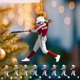MoonArt Personalized Softball Ornament Christmas Tree Decoration Custom Softball Christmas Ornament 2D Shape Flat Softball Lover Gifts Beginner Softball Players Ornament Gift (SB4)