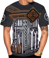 MoonArt Personalized American Mechanic T-Shirt Custom Name Mechanic Shirts Tool Box Mechanic Garage Unisex 3D Shirt