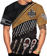 MoonArt Personalized American Mechanic T-Shirt Custom Name Mechanic Shirts Tool Box Mechanic Garage Unisex 3D Shirt