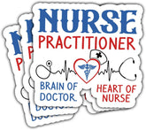 3 Pcs Nurse Practitioner Sticker, Brain of Doctor Heart of Nurse Sticker, Funny NP Sticker for Medical Workers, Nurses, Doctors Gift for Laptop Notebook Phone Kindles Tumbler (Nurse Practitioner 1)
