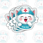 3PCS First Aid Cat 3" Sticker – Cute Medical Cat Humor Vinyl Decal Waterproof for Laptop, Water Bottle, Notebook, Tumbler – Gift for Pet Lovers, Nurses, EMTs