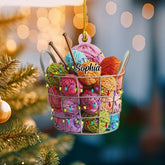 Podagree Personalized Knitting Yarns Ornament Christmas, Wool Bakset Knitting Accessories with String Lights Christmas Tree Ornament, Knitting Customized Christmas Ornament (KT14)