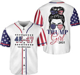 Trump Girl Jersey Baseball Jersey, Convicted Felon, No Apologies Messy Bun Trump Shirts High Heel Stilettos American Flag