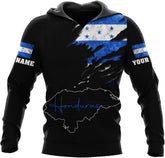Vybonz Personalized Honduras APO Hoodie, Honduras Pride Honduras Flag 3D Zip Hoodie Sweatshirt Tshirt Men and Women