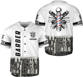 Custom Barber Shop Baseball Jersey Personalized Name Barber Shirt 3D for Men Women Hairdresser Shop Gift Scissors Pole Shirts