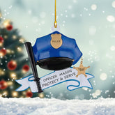 MAPrints Personalized Police Ornaments, Police Christmas Shape Flat Ornament, Police Hanging Ornament Printed, Police Officer Ornament, Police Hat Ornament, Police Car Ornament (Police 4)