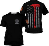 Personalized Name Firefighter Patriotic Thin Red Line Firefighter USA Flag T Shirts for Men and Women Full Size S-5XL