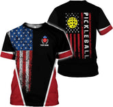 MoonArt Personalized Pickleball T-Shirt 3D Men Women Gifts Sleeve Apparel Black Flag Jersey Tee Sport Fit Clothing Outfits