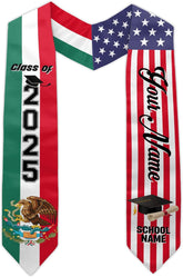 Custom Mexican Graduation Sash, Mexico Graduation Stole Customize Photo, Mexican American Flag Graduation Sash 2025