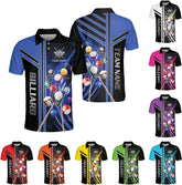 MoonArt Personalized Billiard Polo Shirts, Billiards Shirts for Men, Pool Shirts, 3D Billiards 8 Ball Pool, Billiard Team