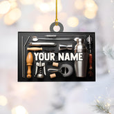 MAPrints Personalized Bartender Christmas Ornaments, Bartender Ornament, Bartender Kit Bag Ornament, Cocktail Ornaments, Best Christmas Ornament, Ornament Xmas Tree Hanging Decor Keepsake (NBTD 7)
