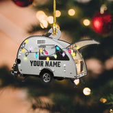 Personalized Camping Ornament, Camping Wood Plastic Ornament Travel Trailer Shaped Acrylic Ornament, Gifts for Camping Lovers, Him, Her, Camping Christmas Ornament, Christmas Tree Decor (CP5)