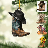 Suseaz Personalized Cowboy Boots Hat Ornament - Custom Cowboy Car Ornament with Name, Cowboy Ornament, Gifts for Cowboy Cowgirl, Horse Lovers Keepsake, Christmas Décor Ornaments (Style 10)