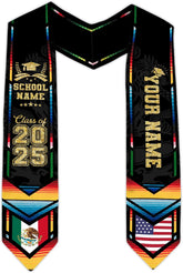 Custom Mexican Graduation Sash, Mexico Graduation Stole Customize Photo, Mexican American Flag Graduation Sash 2025