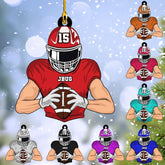 MoonArt Personalized Name Football Ornaments 2023, Customized Football Christmas Ornaments Wood Ornament Christmas Tree Hanging Ornament Pine Tree Decorations for Kid Couple Friends Family, Red (FB10)