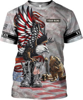 Woseprints Custom Veteran Army T-Shirt US Military Pride American Flag Vintage Personalized Army Shirts for Men Memorial Day
