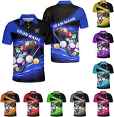Pretyprints Personalized Billiard Polo Shirt Shirts Men Women Custom Name 3D Team Apparel Gift 8 Ball Pool S-5XL