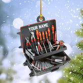 Podagree Personalized Mechanic Tools Flat Ornaments, Custom Mica Flat Plastic Mechanic Ornaments for Christmas Tree, Mechanic Worker Lover, Gift Ornament Christmas Tree Hanging Pine Decorations (MC4)