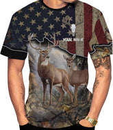 Custom Camo US Flag Deer Elk Buck Camouflage Hunting Hunter Antlers Shirt, Dad Gift Fathers Day